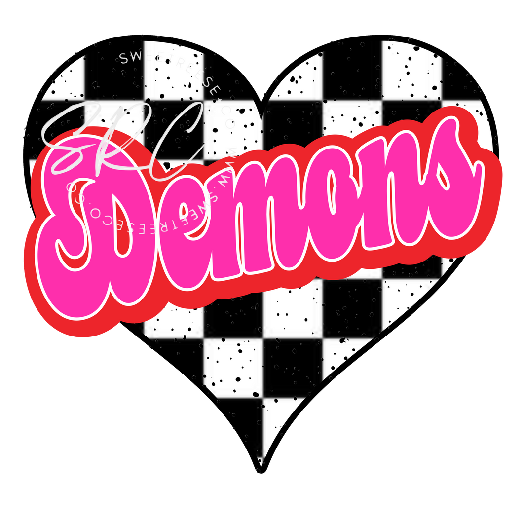 DEMONS CHECKERED HEART DTF PRINT