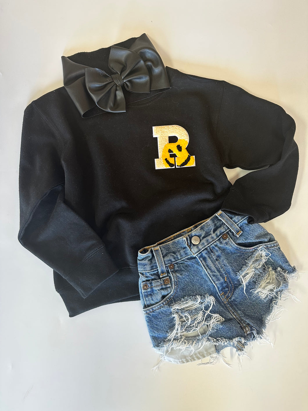 Custom Letter Chenille Smiley Sweatshirt