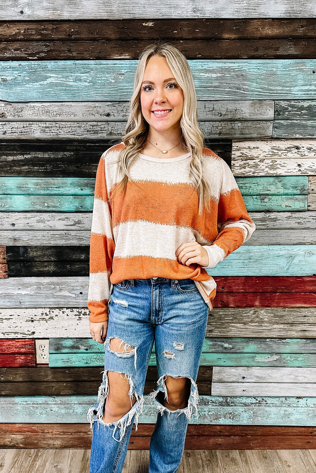 Orange Stripe Light Sweater